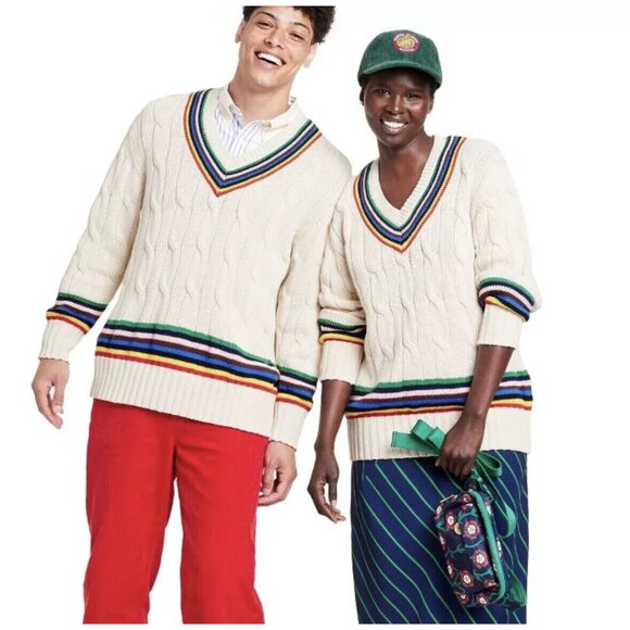 Rowing Blazers x Target Adult Croquet Stripe Cable Knit Sweater XS Academia Prep - Picture 1 of 7
